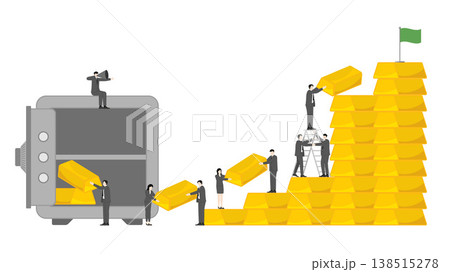 Leadership Guidance for All In Gold Bullion Investment Goal During Economic Downturn with Team Moving Assets from Secure Safe Vault for Future Profit 138515278