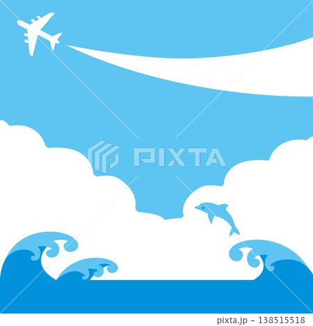 夏の空と海 飛行機が飛ぶフレーム、バナー、背景イラスト素材 トラベル、旅行、夏休み、デザイン素材 夏の空と海 飛行機が飛ぶフレーム、バナー、背景イラスト素材 トラベル、旅行、夏休み、デザイン素材 138515518