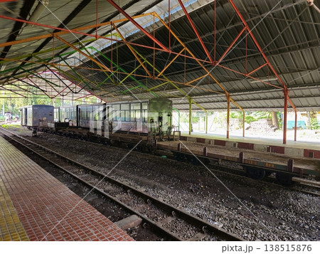 Toy train platform at Nerul with tracks and covered shed, showcasing the heritage railway route leading to Matheran hill station in Maharashtra, India. Toy train platform at Nerul with tracks and covered shed, showcasing the heritage railway route leading to Matheran hill station in Maharashtra, India. 138515876