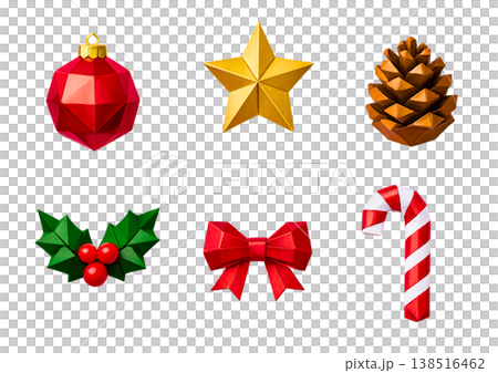 クリスマス装飾フラットレイセット（背景透過・立体折り紙） 138516462