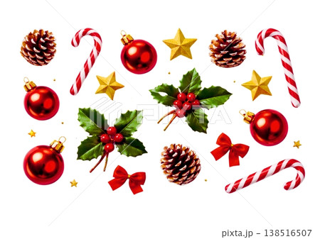 クリスマス装飾フラットレイセット（白背景・余白あり） 138516507