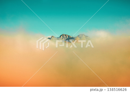 Mountains minimalist landscape. Peaks of the mountains above the clouds. Pyrenees, Andorra, Europe 138516626