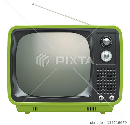 Retro television with a bright green frame and blank screen, perfect for design. 138516679