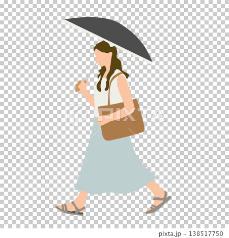 一位女士撐著陽傘行走（用於防紫外線和夏季外出） 138517750
