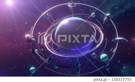 ゲーム背景 宇宙に浮かぶ抽象的な惑星軌道観測図 ゲーム背景 宇宙に浮かぶ抽象的な惑星軌道観測図 138517755