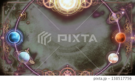宇宙に浮かぶ惑星軌道をイメージした占星術占いフレームデザイン 138517756