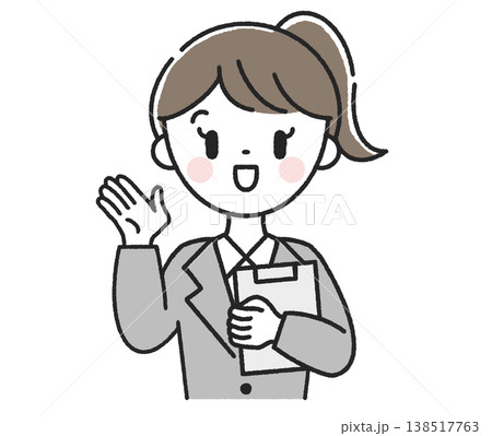 カルテを持った案内をする女性社員 138517763