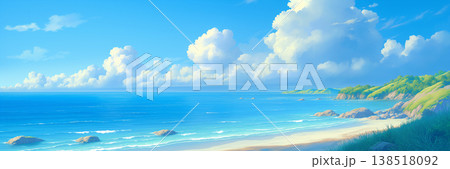 夏の海の風景、アニメ風 138518092