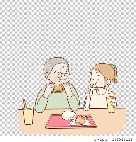 Grandfather and grandson enjoying hamburgers Grandfather and grandson enjoying hamburgers 138518112