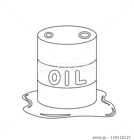 ドラム缶と漏れた液体の線画イラスト ドラム缶と漏れた液体の線画イラスト 138518125