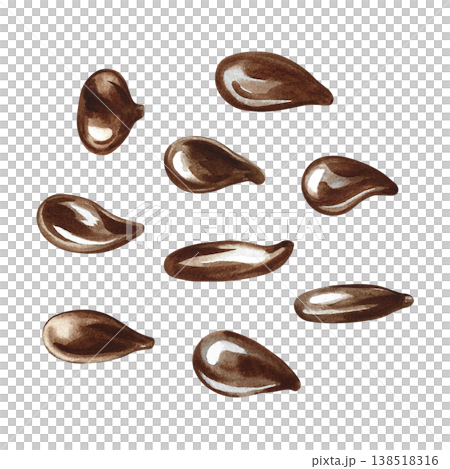 Flax seed. Hand-drawn watercolor illustration. Close-up of flax seeds. Element of label and packaging design, as well as banners, posters, and more. Flax seed. Hand-drawn watercolor illustration. Close-up of flax seeds. Element of label and packaging design, as well as banners, posters, and more. 138518316
