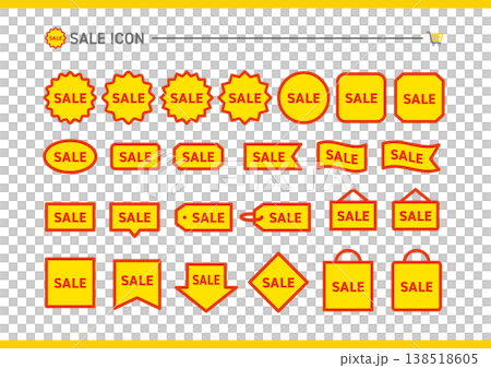 A set of illustrations featuring red and yellow sale icons. A set of illustrations featuring red and yellow sale icons. 138518605