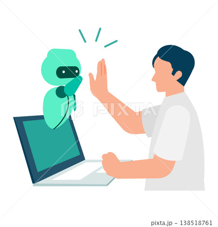 半袖の男性がAIアシスタントを活用し業務効率化する夏の省エネテレワークのイラスト 半袖の男性がAIアシスタントを活用し業務効率化する夏の省エネテレワークのイラスト 138518761