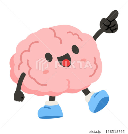 Cute Brain Character Pointing Upwards 138518765