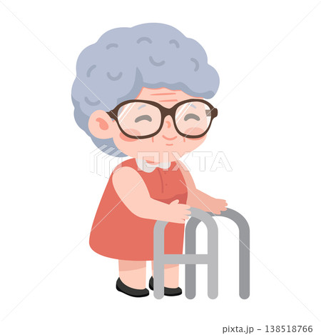 Elderly woman using walker for support and mobility Elderly woman using walker for support and mobility 138518766