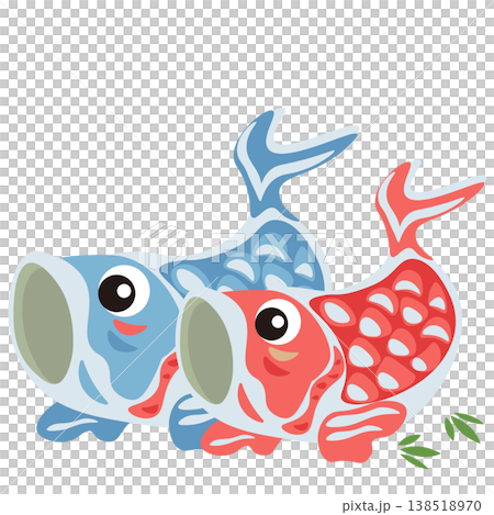 An illustration of a red and blue ceramic carp streamer ornament. 138518970