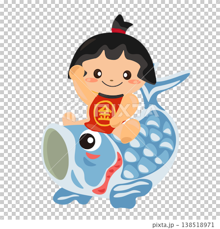 陶器で作られた金太郎と鯉のぼりの置物のイラスト 138518971