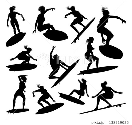 Women Surfers Surfboard Female Surfers Silhouettes 138519026