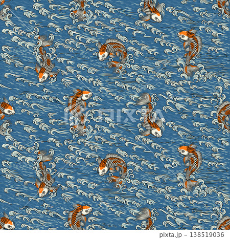 Koi Carp Fish Vintage Japanese Painting Background Koi Carp Fish Vintage Japanese Painting Background 138519036