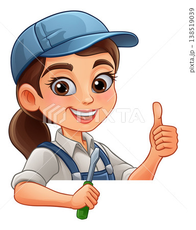 Woman Female Electrician Screwdriver Cartoon 138519039