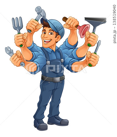 Handyman Cartoon Handy Man Caretaker Multitasking Handyman Cartoon Handy Man Caretaker Multitasking 138519040
