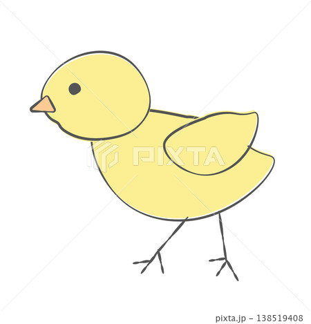 ヒヨコのシンプルなイラスト素材セット（春・イースター・動物・手描き風・くすみカラー） 138519408
