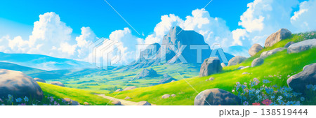 爽やかな岩山の風景、アニメ風 138519444