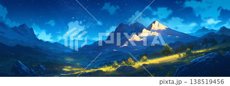 夜の岩山の風景、アニメ風 138519456