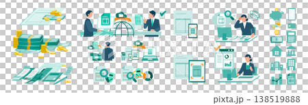 Invoice Processing Illustration Set: DX Imagery to Promote Business Efficiency and Automated Settlement 138519888
