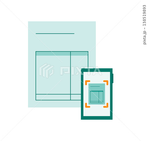スマートフォンで請求書をスキャンするイラスト データの読み込みとデジタル化のイメージ 138519893