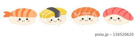 Food vector cartoon for illustration sushi icon and japan design restaurant. Rice fish japanese for isolated cute food and menu seafood healthy. Food character graphic for illustration meal Food vector cartoon for illustration sushi icon and japan design restaurant. Rice fish japanese for isolated cute food and menu seafood healthy. Food character graphic for illustration meal 138520620