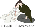 座り姿で白無垢と紋付袴を着た新郎新婦 花嫁 138520828