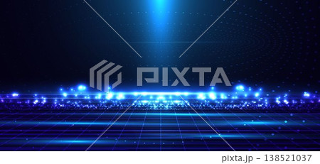 Abstract futuristic background featuring glowing blue light particles scattered across a dark gradient space. Abstract futuristic background featuring glowing blue light particles scattered across a dark gradient space. 138521037