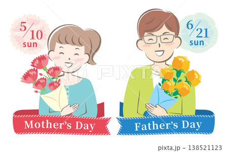 【2026年】母の日と父の日の見出しイラスト 【2026年】母の日と父の日の見出しイラスト 138521123
