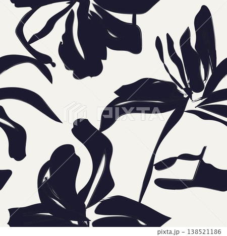 Navy And White Brushstroke Style Botanical Floral Fashion Textile Design Navy And White Brushstroke Style Botanical Floral Fashion Textile Design 138521186