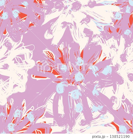 Floral Fashion Pattern Abstract Brushstroke Flower Repeat Design In Lilac Coral And Cream For Textiles And Homeware 138521190