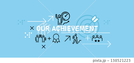 Our achievement banner design business success milestones goal company performance icons on blue background corporate presentations and growth motivation 138521223
