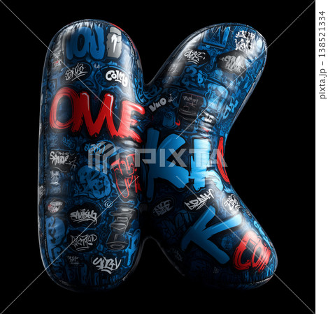 3D inflated K letter filled with bold graffiti tag in street art style on black backdrop with clipping path, urban creativity vibe 3D inflated K letter filled with bold graffiti tag in street art style on black backdrop with clipping path, urban creativity vibe 138521334
