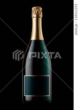 Closed champagne bottle with golden foil and sparkling wine inside no label on dark backdrop with clipping path Closed champagne bottle with golden foil and sparkling wine inside no label on dark backdrop with clipping path 138521355