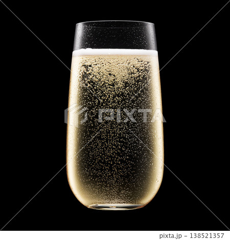 Trumpet clear wine glass filled with sparkling champagne and bubbles on black background with clipping path Trumpet clear wine glass filled with sparkling champagne and bubbles on black background with clipping path 138521357