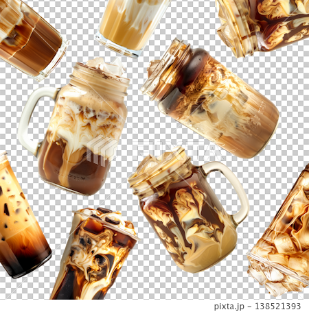 Iced Coffee with Ice Cubes in a Glass and a Straw, great for hot summer days Iced Coffee with Ice Cubes in a Glass and a Straw, great for hot summer days 138521393