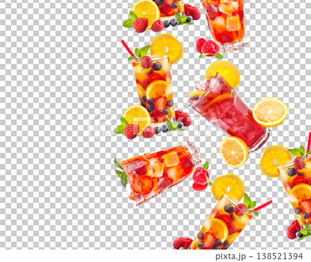 Savor a refreshing iced raspberry beverage with fruit and mint under the warm summer sun Savor a refreshing iced raspberry beverage with fruit and mint under the warm summer sun 138521394