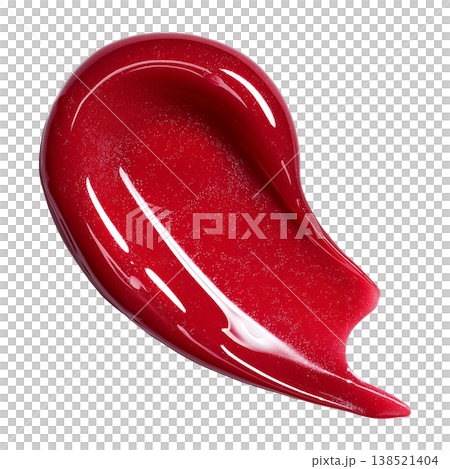 Red glossy cosmetic smear lip gloss shown isolated on white background, representing beauty and makeup product concept 138521404