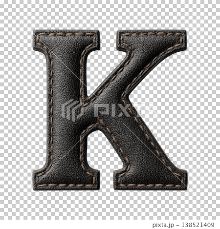 Black leather stitched letter K isolated on white background, concept of premium typography and craftsmanship Black leather stitched letter K isolated on white background, concept of premium typography and craftsmanship 138521409