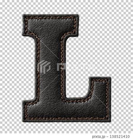 Black leather stitched letter L isolated on white background, concept of premium typography and craftsmanship Black leather stitched letter L isolated on white background, concept of premium typography and craftsmanship 138521410