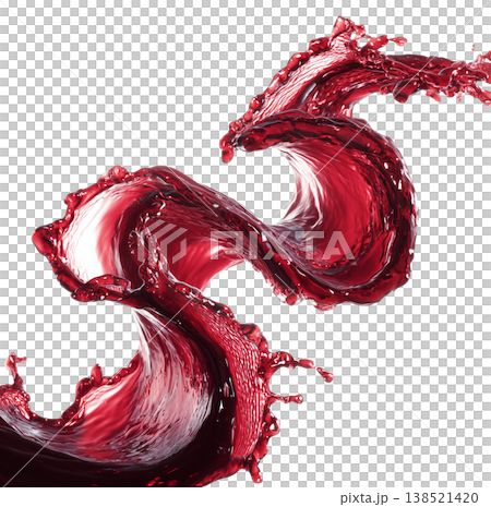 Curved red wine splash isolated on white background, symbolizing motion and energy power Curved red wine splash isolated on white background, symbolizing motion and energy power 138521420