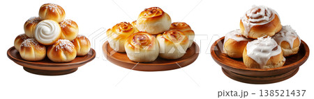 Panipopo sweet rolls baked in coconut milk with golden crust isolated on white background, concept of bakery and food freshness 138521437