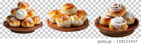 Panipopo sweet rolls baked in coconut milk with golden crust isolated on white background, concept of bakery and food freshness 138521437