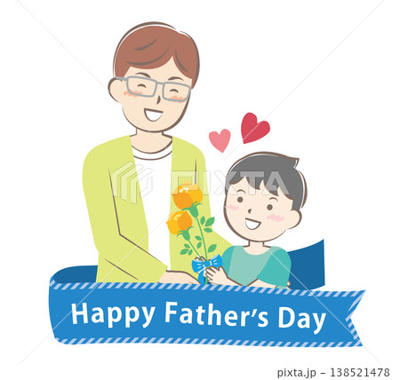 父の日にバラの花を渡す男の子	　タイトル 138521478