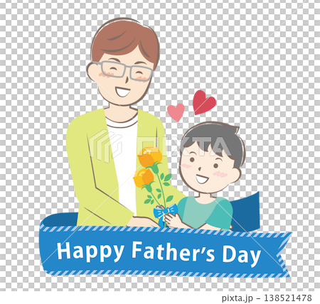 父の日にバラの花を渡す男の子	　タイトル 138521478